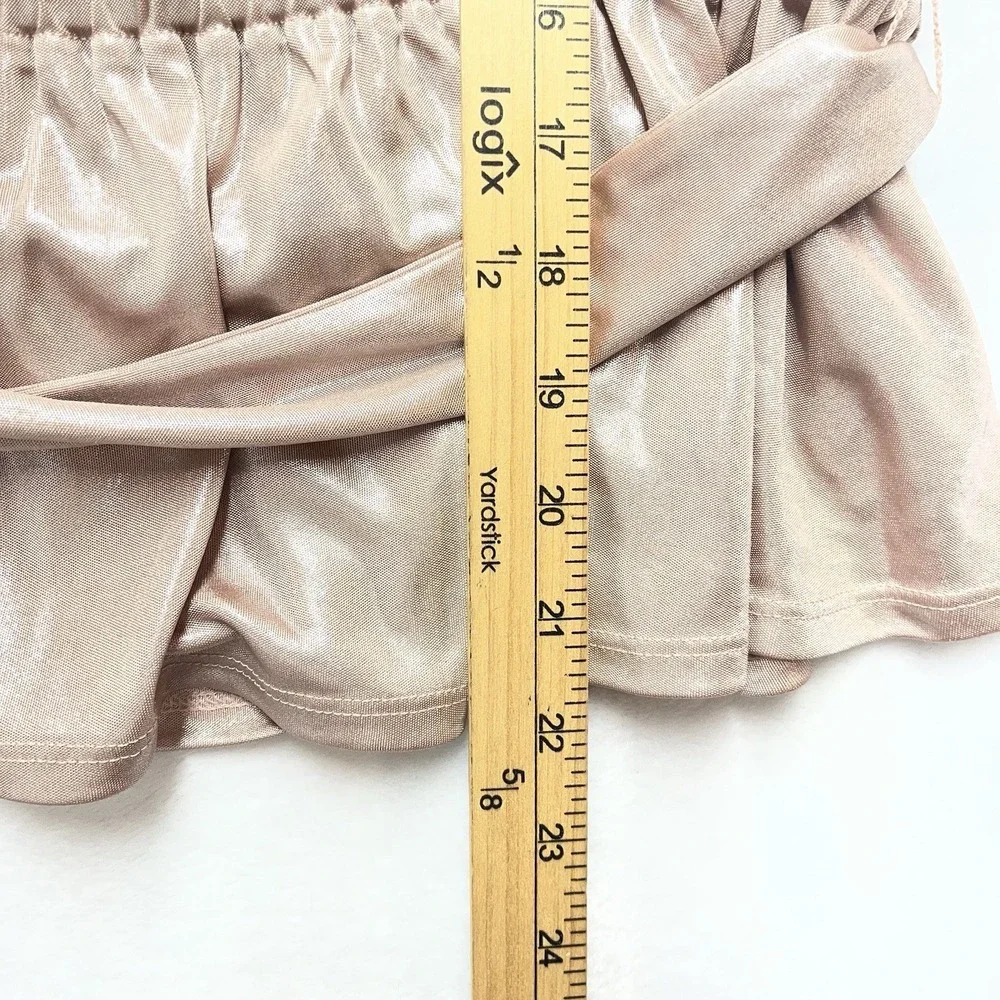 Express Metallic Rose Gold Draped Neck Peplum Top Womens Small NYE Party NEW - Picture 3 of 6